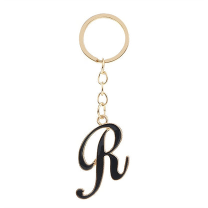 Metal Fashion Letter Keychain Black and Gold Script Design 48