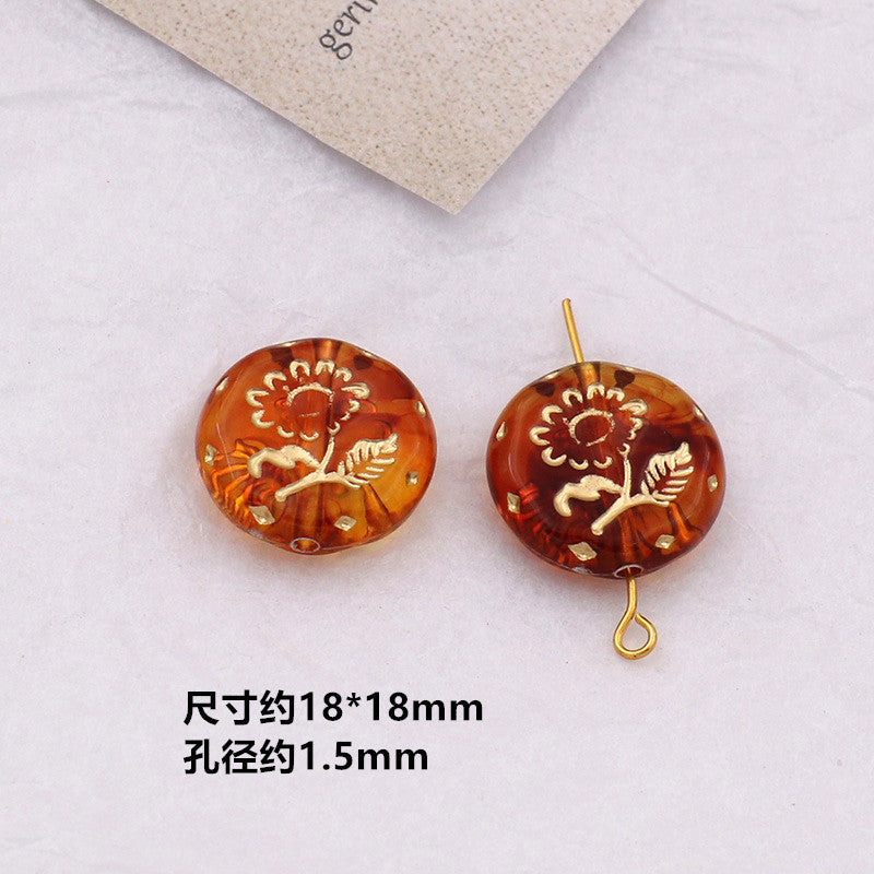 Vintage Amber Transparent Gilded Plum Blossom Acrylic Beads 10pcs 7
