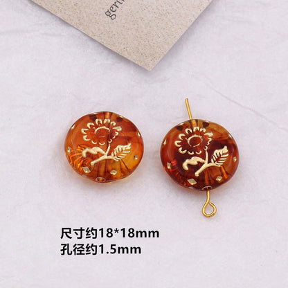 Vintage Amber Transparent Gilded Plum Blossom Acrylic Beads 10pcs 7