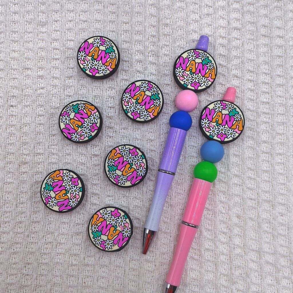 Silicone Focal Beads NA Garden Flower Round Design 20pcs 2