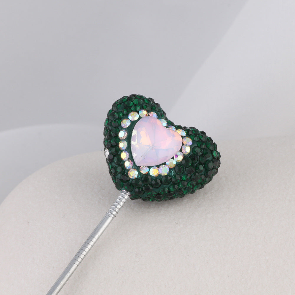 Rhinestone Heart Clay Beads 24mm Colorful Sparkling 6pcs 19