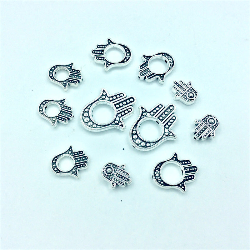 Hamsa Evil Eye Metal Beads Spiritual Silver Black Alloy 100pcs 2