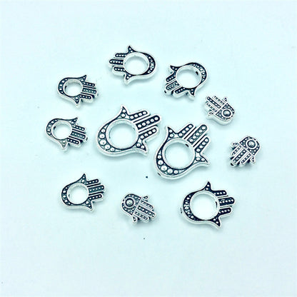 Hamsa Evil Eye Metal Beads Spiritual Silver Black Alloy 100pcs 2
