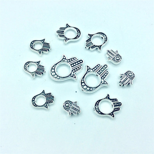Hamsa Evil Eye Metal Beads Spiritual Silver Black Alloy 100pcs 2