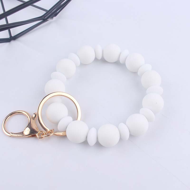 Silicone Bead Wristlet Keychain Matte Soft Hues Gold Clasps 9