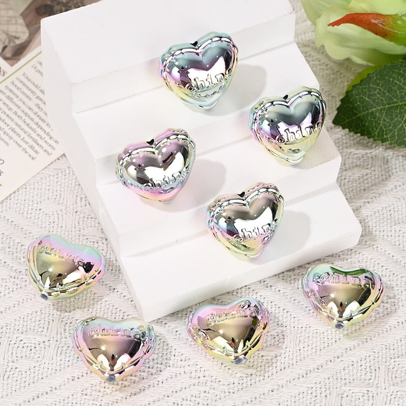 UV Plating Balloon Heart Acrylic Beads 25mm Silver 10pcs 3