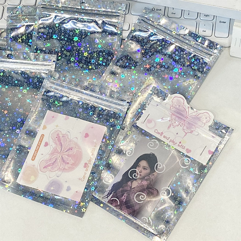 Holographic Star Pattern Aluminum Film Zip Lock Plastic Bags 50pcs 10x15cm 4