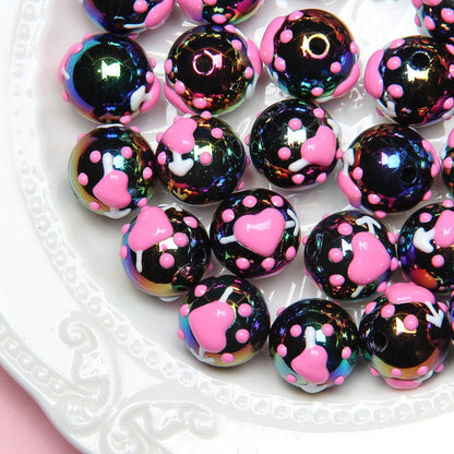Hand Painted Cat Claw Strawberry Series Acrylic Beads 16mm 10pcs 9