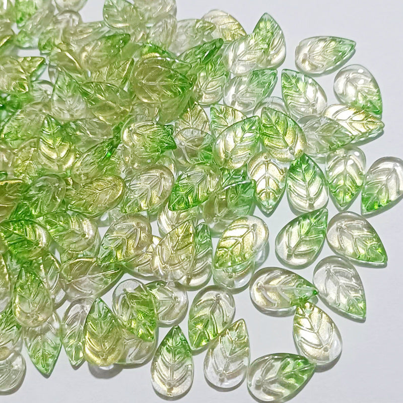 Czech Glass Beads Leaf 18mm Dark Blue Gradient Gold Shimmer 100pcs 18
