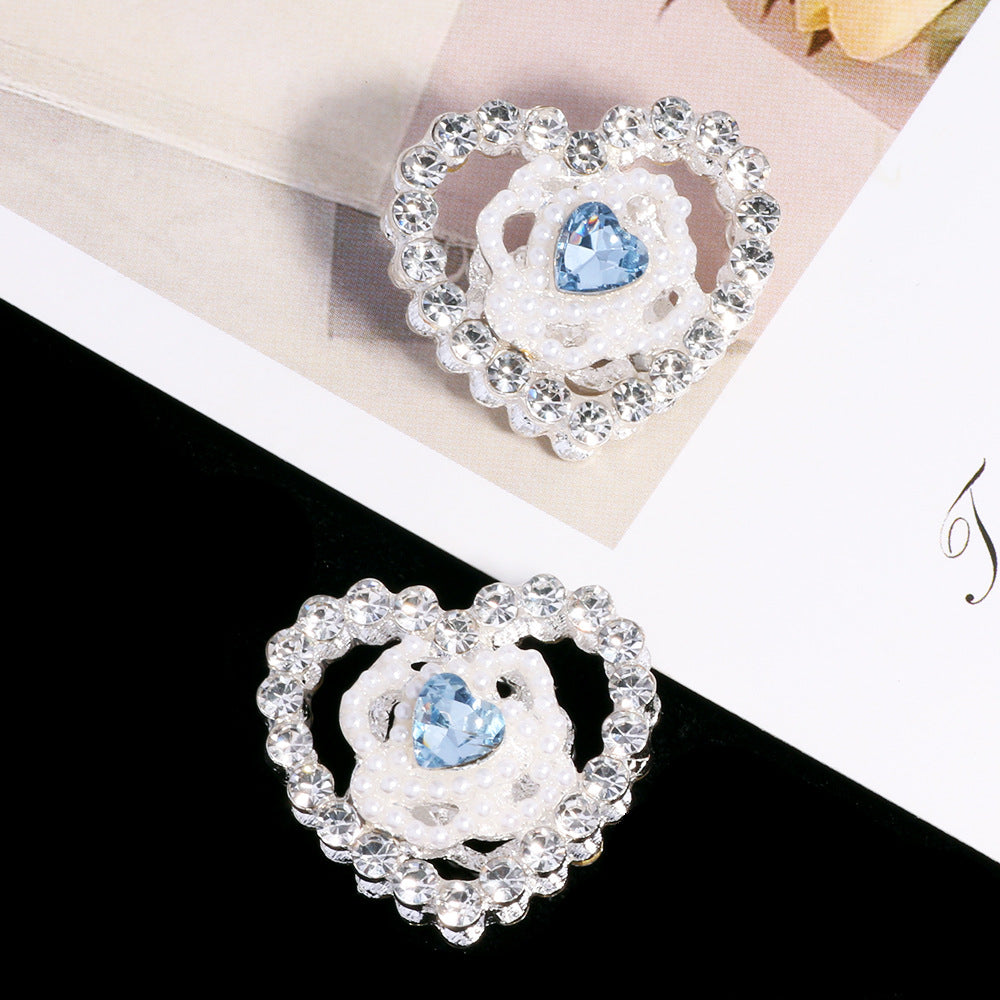 Hollow Floral Heart Rhinestone Beads 25mm Alloy Base 3pcs 8
