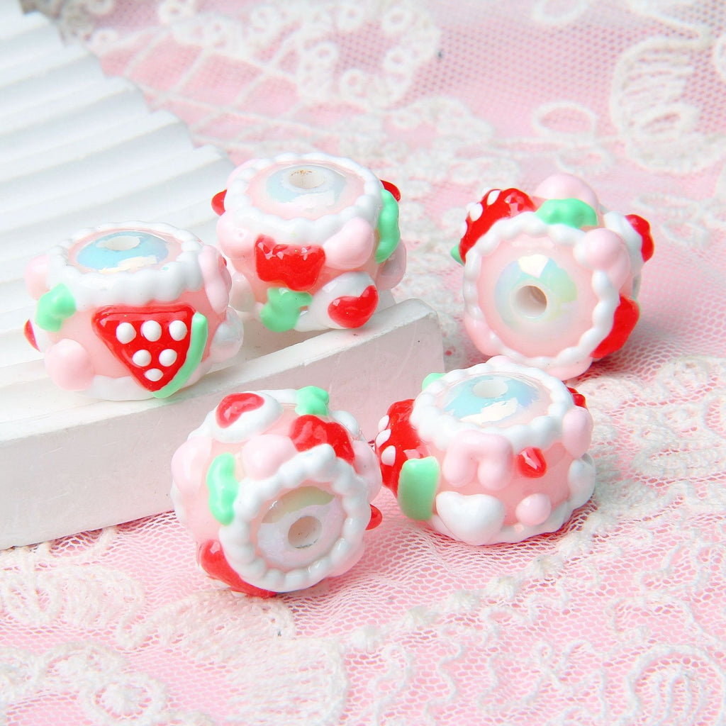Hand Painted Cute Cake Series Acrylic Beads 18-23mm 10pcs 2