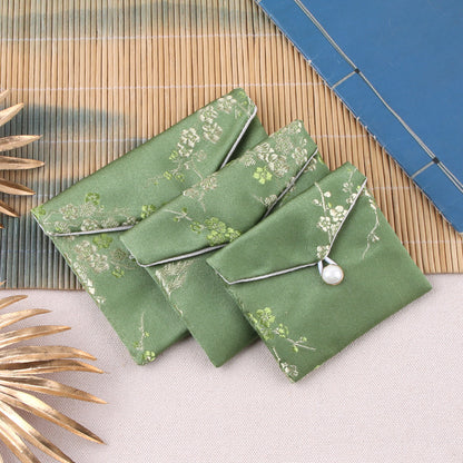 Vintage Chinese Style Brocade Plum Blossom Pattern Snap Closure Pouch 7x8-10x12cm 1pc 12