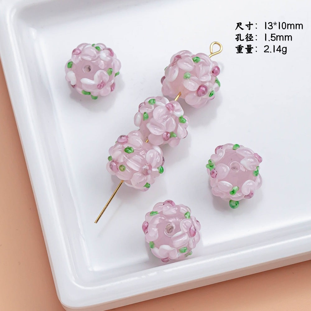 Lampwork Glass Beads Floral Pink Tone Translucent Faceted 4pcs 8