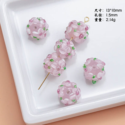 Lampwork Glass Beads Floral Pink Tone Translucent Faceted 4pcs 8