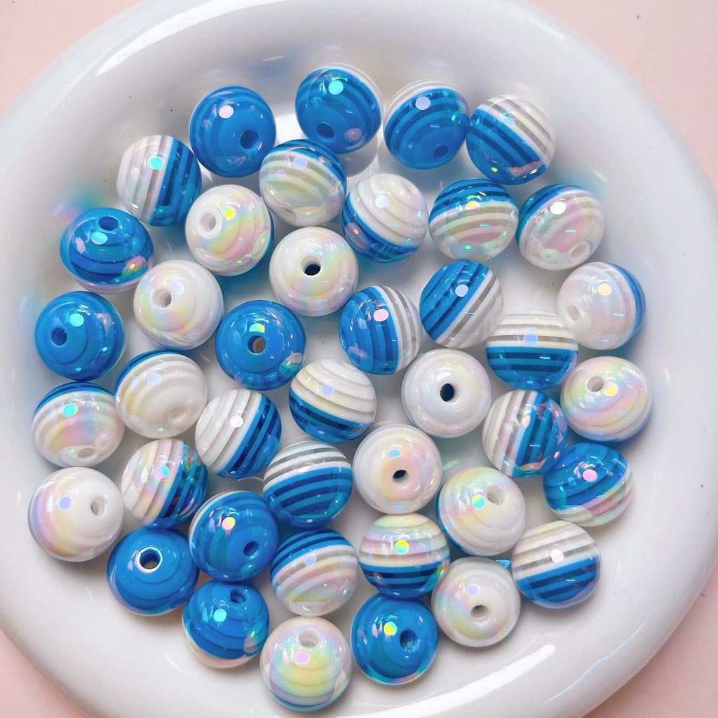 UV Plating Colorful Lollipop Striped Resin Beads 16mm 10pcs 6