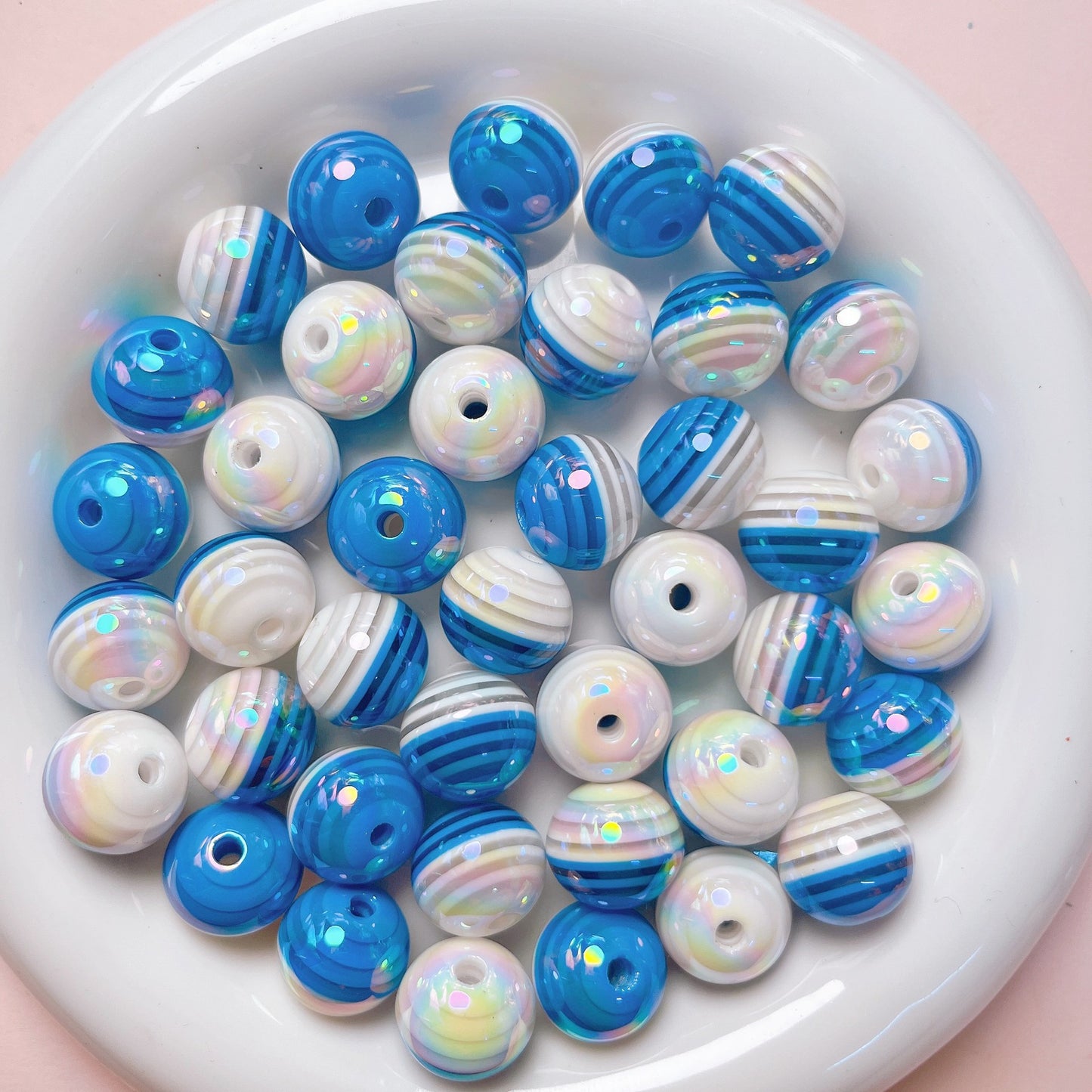 UV Plating Colorful Lollipop Striped Resin Beads 16mm 10pcs 6