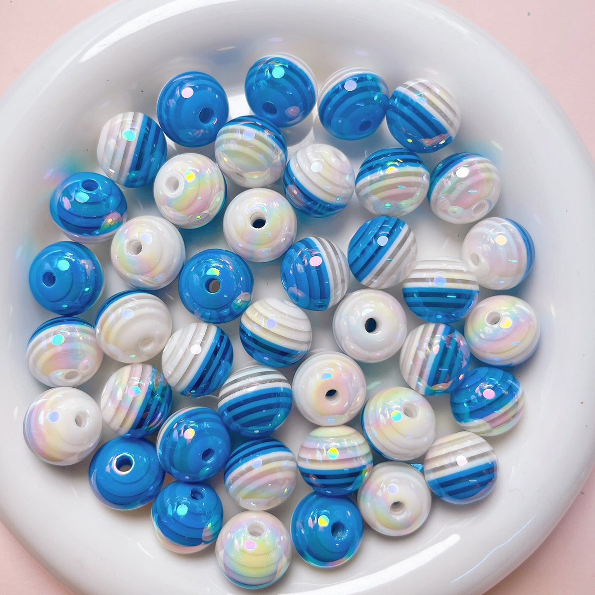 UV Plating Colorful Lollipop Striped Resin Beads 16mm 10pcs 6