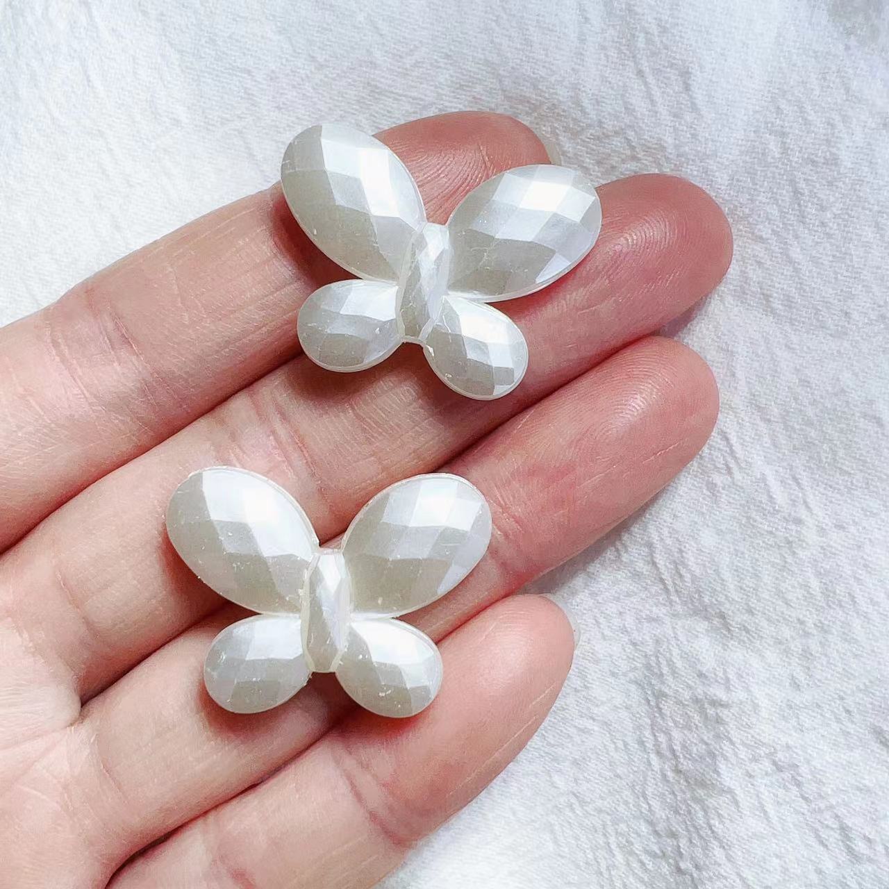 Imitation Pearl 3D Butterfly Acrylic Beads 14x33mm 20x28mm Soft Ivory 50pcs 5