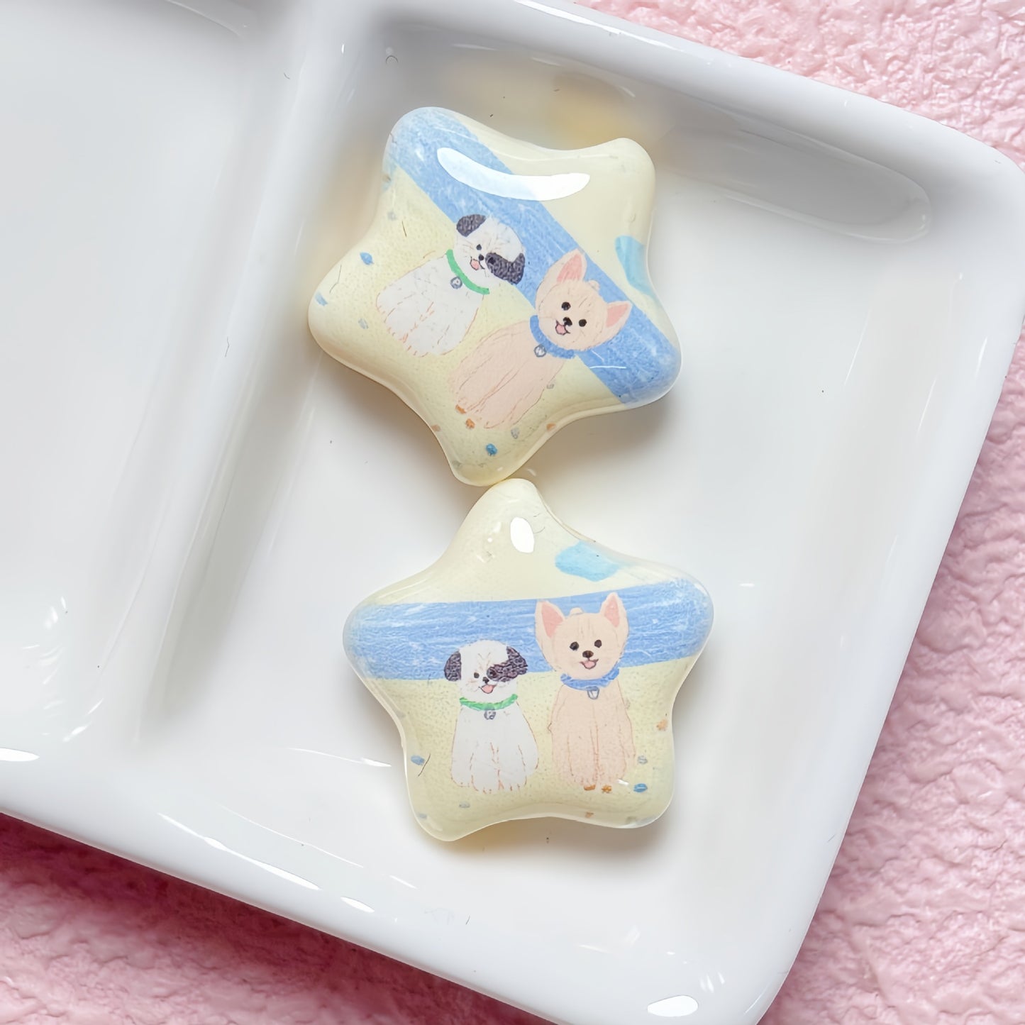 Star Shaped Acrylic Beads 25mm Fairy Tale Pattern Printed 10pcs 3
