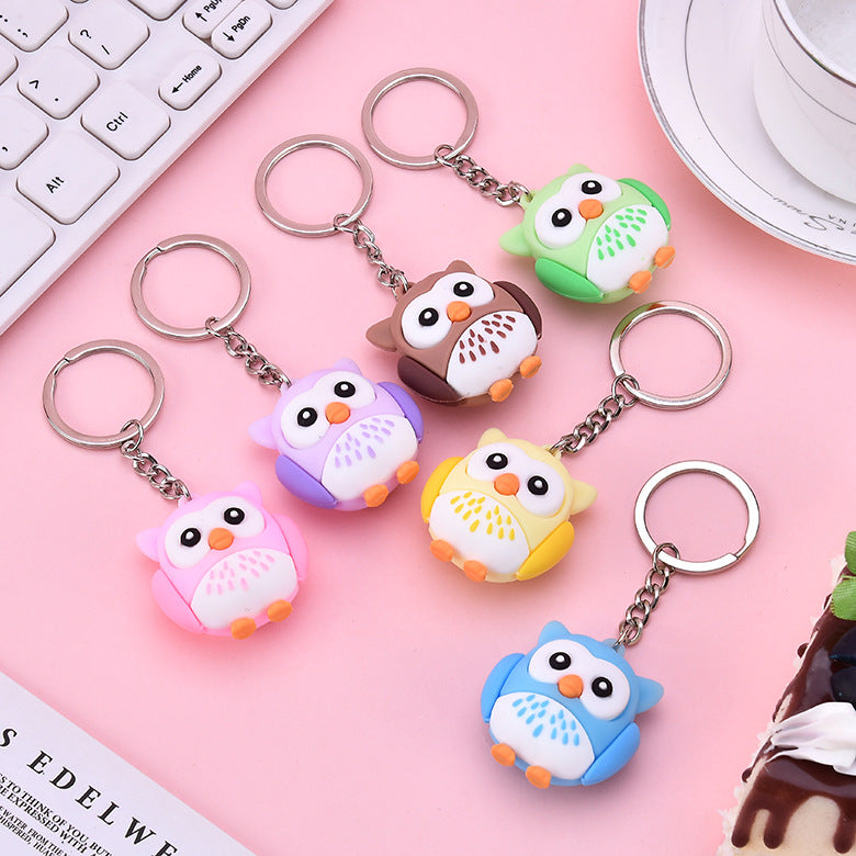 PVC Owl Keychain Cute Animal Charm Bright Colors Assorted