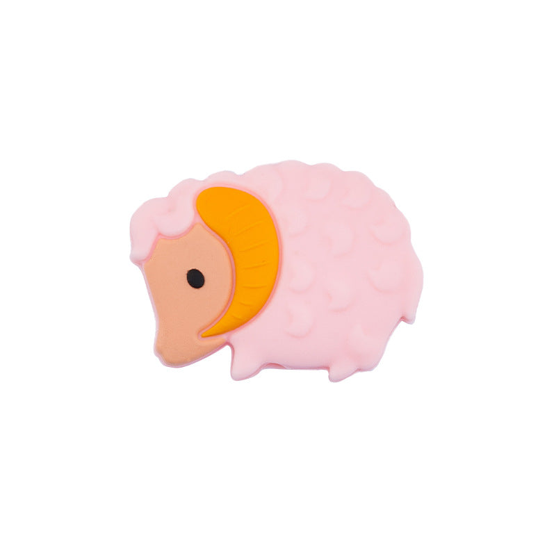 Silicone Focal Beads Little Sheep Golden Horns Side Profile 10pcs 11