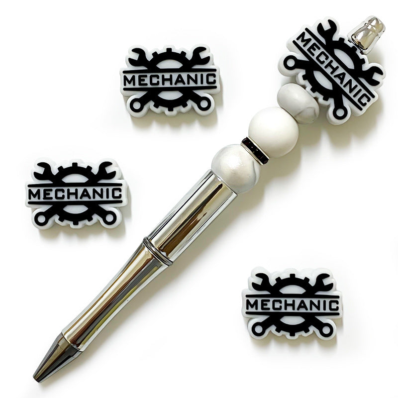 Silicone Focal Beads Technician Maintenance Black On White Mechanic Graphic 20pcs 4