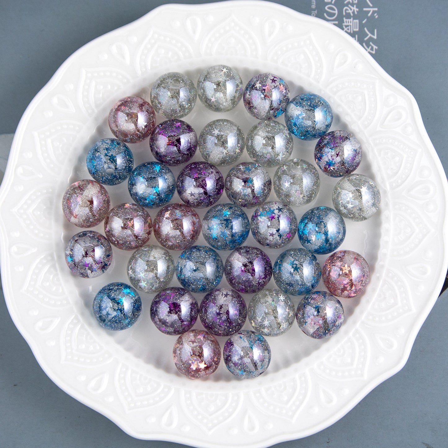 Shimmer Starry Resin Beads 16mm Round Multicolor 10pcs 3