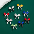 Jewelled Bow Rhinestone Beads 18mm Vibrant Colors Alloy 10pcs
