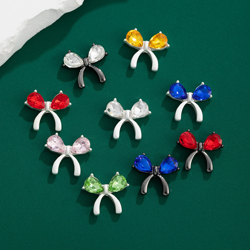 Jewelled Bow Rhinestone Beads 18mm Vibrant Colors Alloy 10pcs