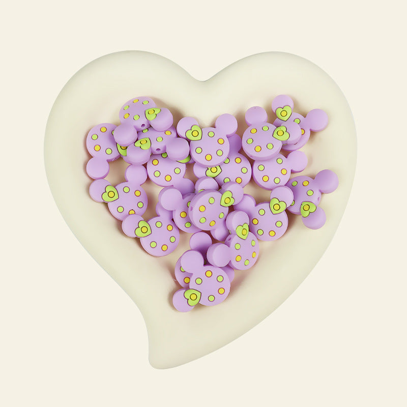 Silicone Focal Beads Mickey Head Polka Dot with Heart Accent 20pcs 12