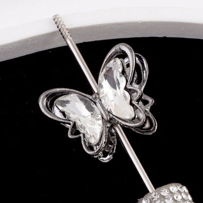 Butterfly Metal Beads 26mm Double-Sided Crystal Glass Embedded 3pcs 11
