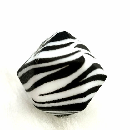 14mm Hexagon Silicone Beads Printed Camouflage Leopard Design 50pcs
