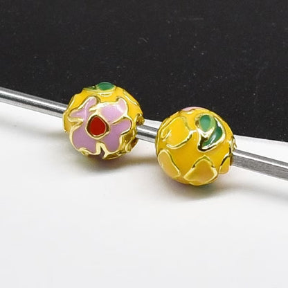 Flower Leaf Pattern Metal Beads 6/8/10mm Colorful Cloisonne Enamel 10pcs 30