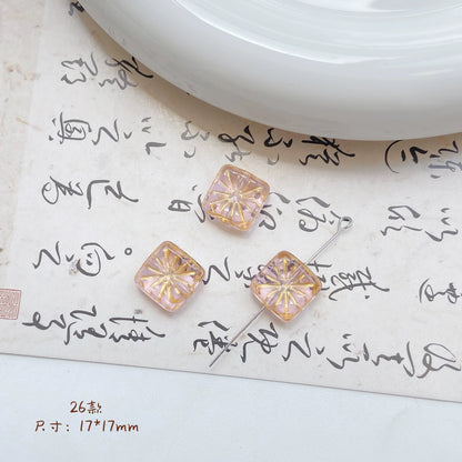 Lampwork Glass Beads Square 17mm Gilded Fireworks Pattern 10pcs 16