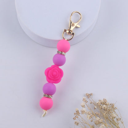 Double-Sided Rose Beaded Silicone Keychain Pastel Colors 10