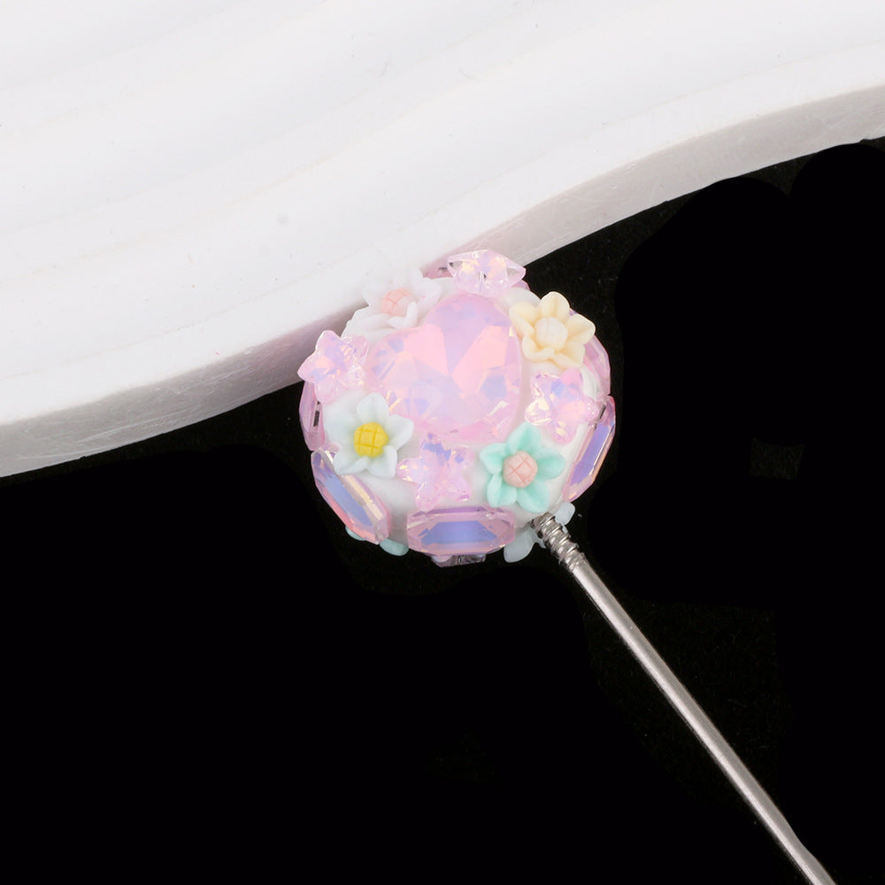 Polymer Clay Heart Rhinestone Beads 25mm Flat Shimmer 6pcs 7