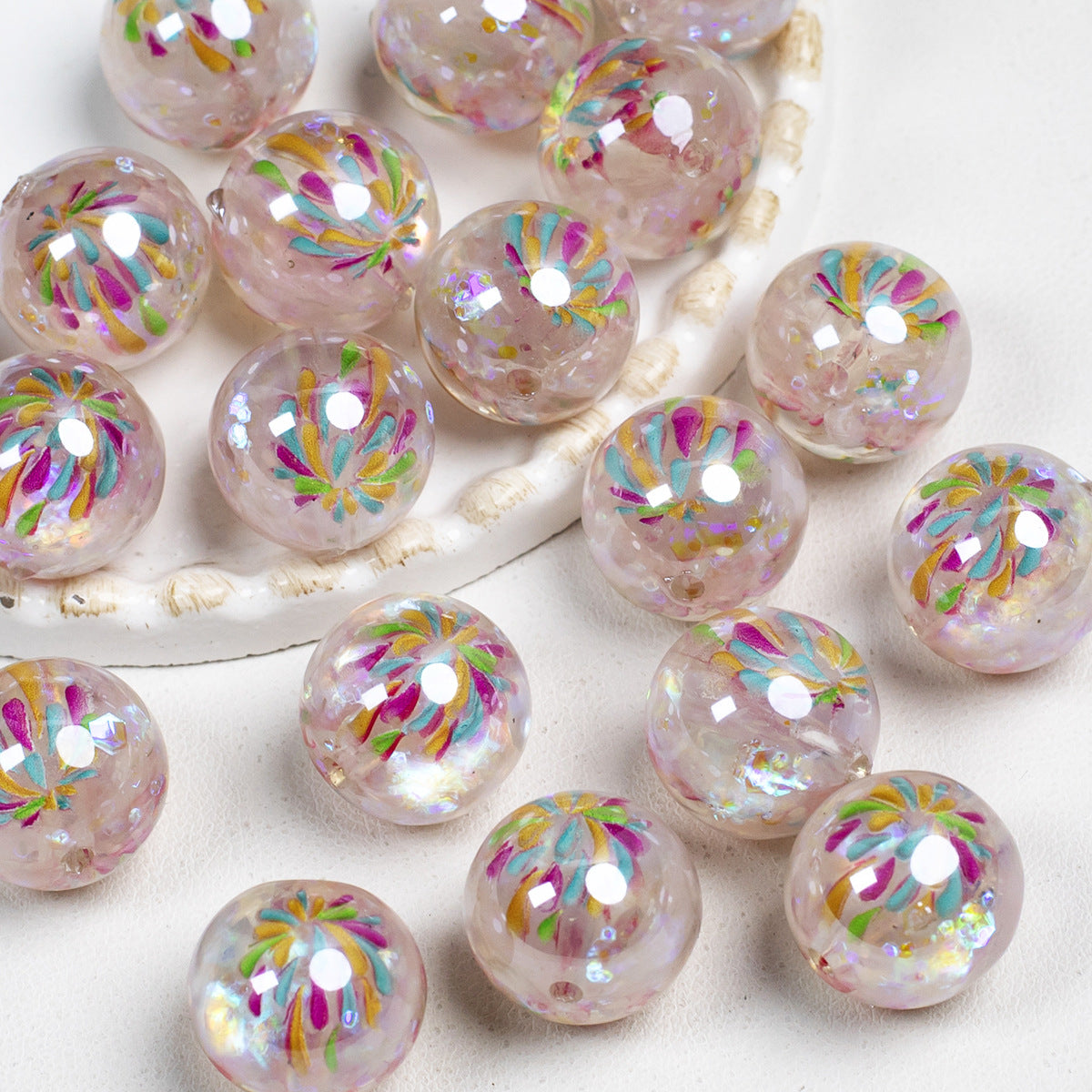 Luminous Fireworks Pattern Resin Beads 15mm Round 10pcs 10