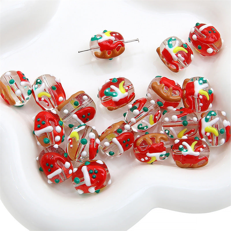 Hand Painted Transparent Glass Beads 14mm Christmas Motifs 10pcs 13