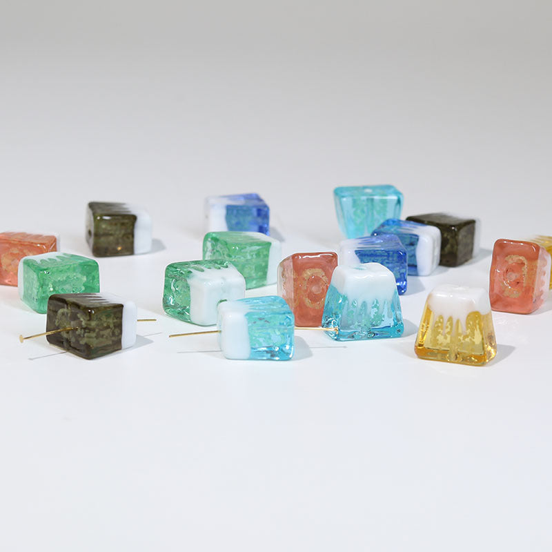 Lampwork Square Glass Beads 18mm Glow In The Dark Japan Fuji Mountain 25pcs 4