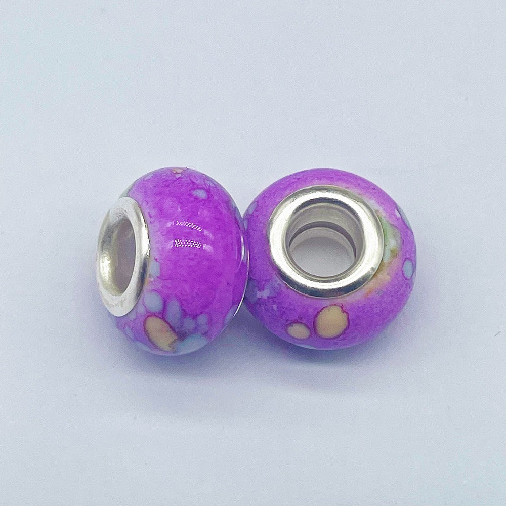 Resin Spacer Beads 14mm Ink Painting Large Hole 50pcs 15
