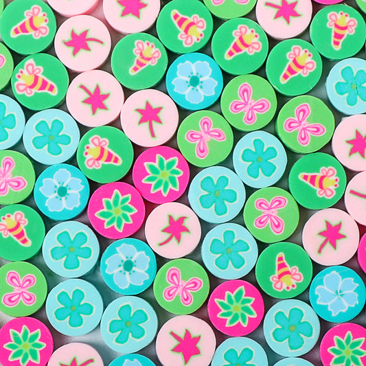 Flower Butterfly Clay Beads 10mm Colorful Polymer 100pcs