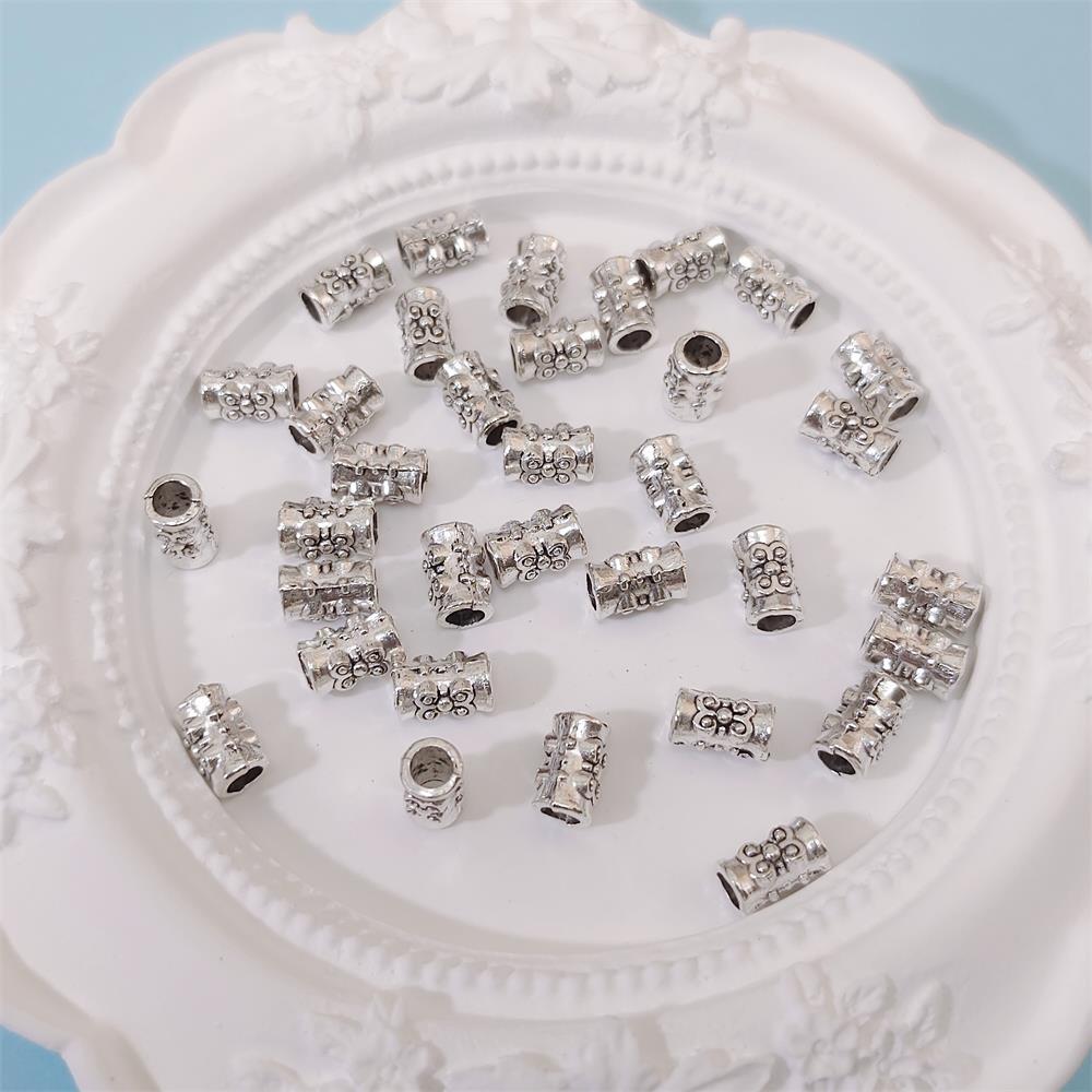 Tibetan Convex Patterned Metal Beads 7mm Alloy Tube 50pcs