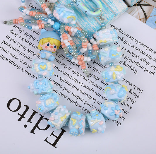 Hand Painted Acrylic Beads 16mm Blue Tone 10pcs