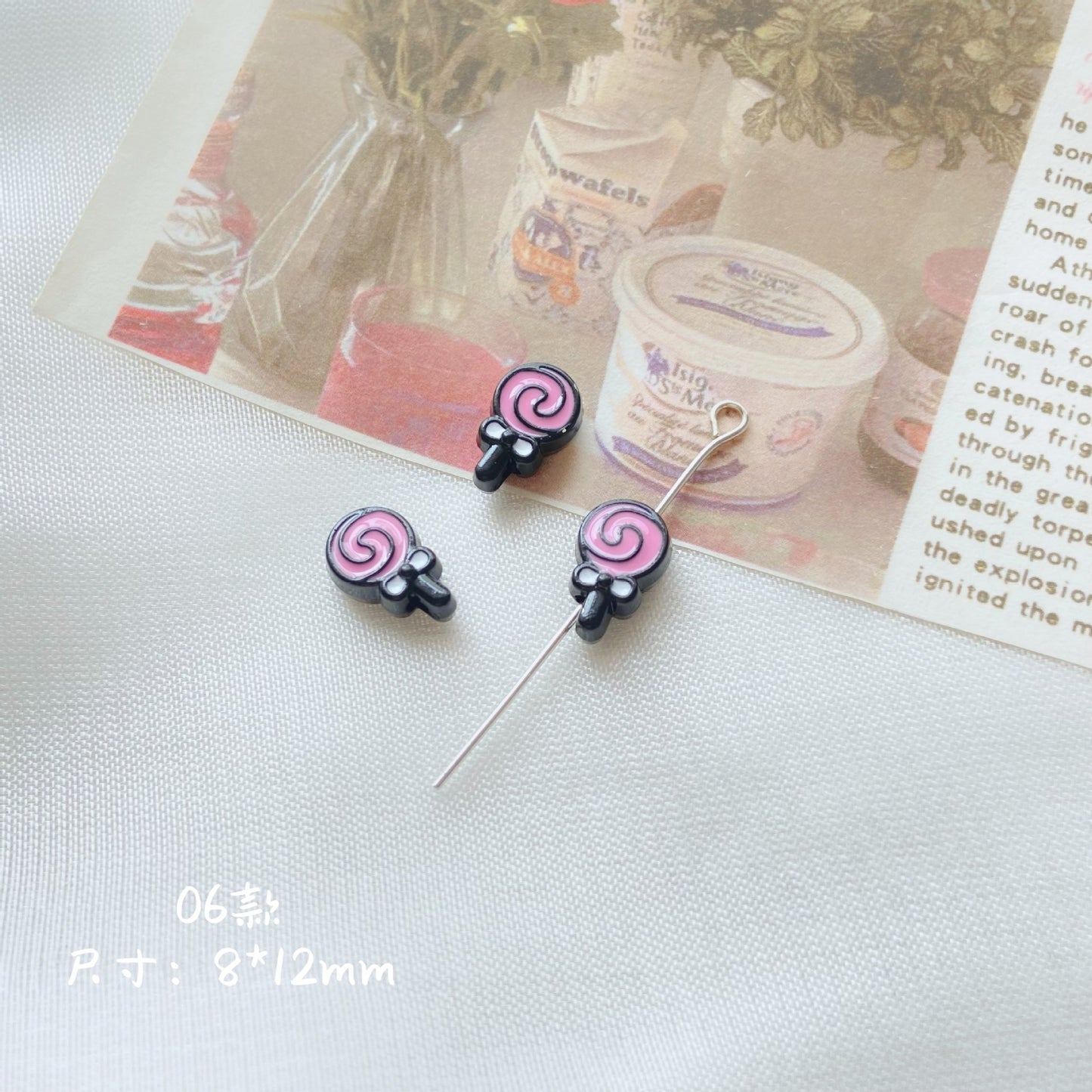 Silicone Focal Beads Sassy Barbie Style Baking Painted Alloy Black Pink 7