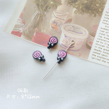 Silicone Focal Beads Sassy Barbie Style Baking Painted Alloy Black Pink 7