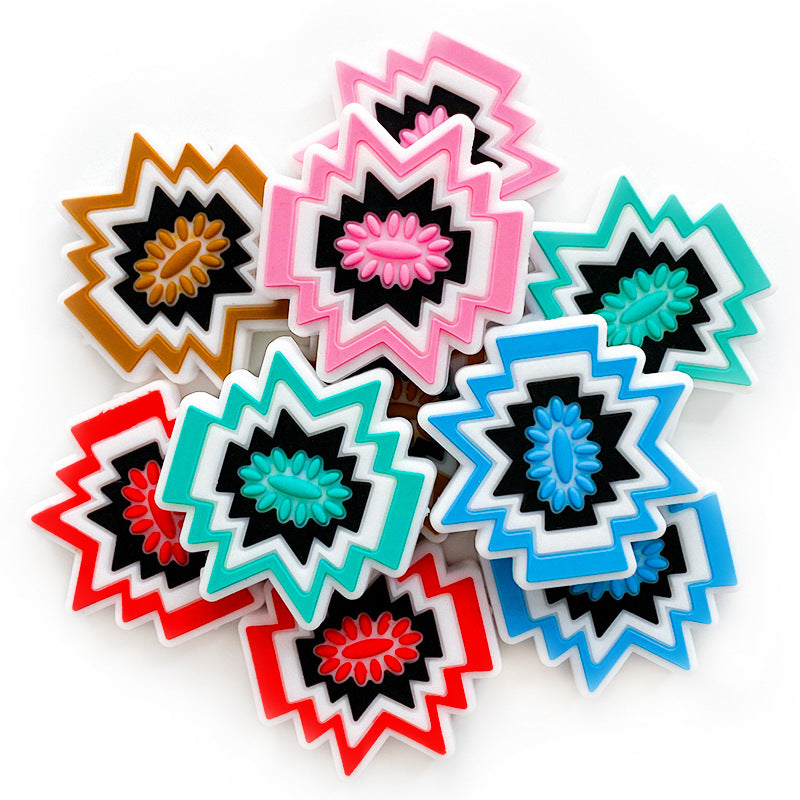 Silicone Focal Beads Cartoon Wormhole Bright Star Layered Design 20pcs