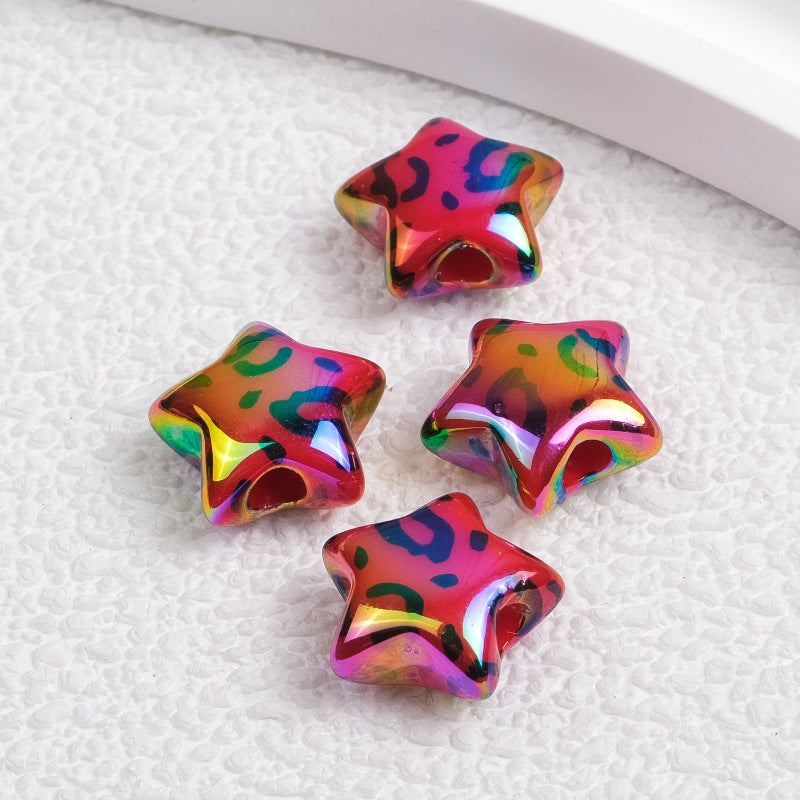 Plated Star Acrylic Beads 15mm Colored UV Plating Leopard Print 50pcs 9
