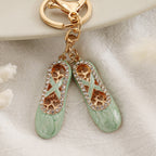 Alloy Ballet Shoes Keychain Marbled Turquoise Rhinestone Hearts 4
