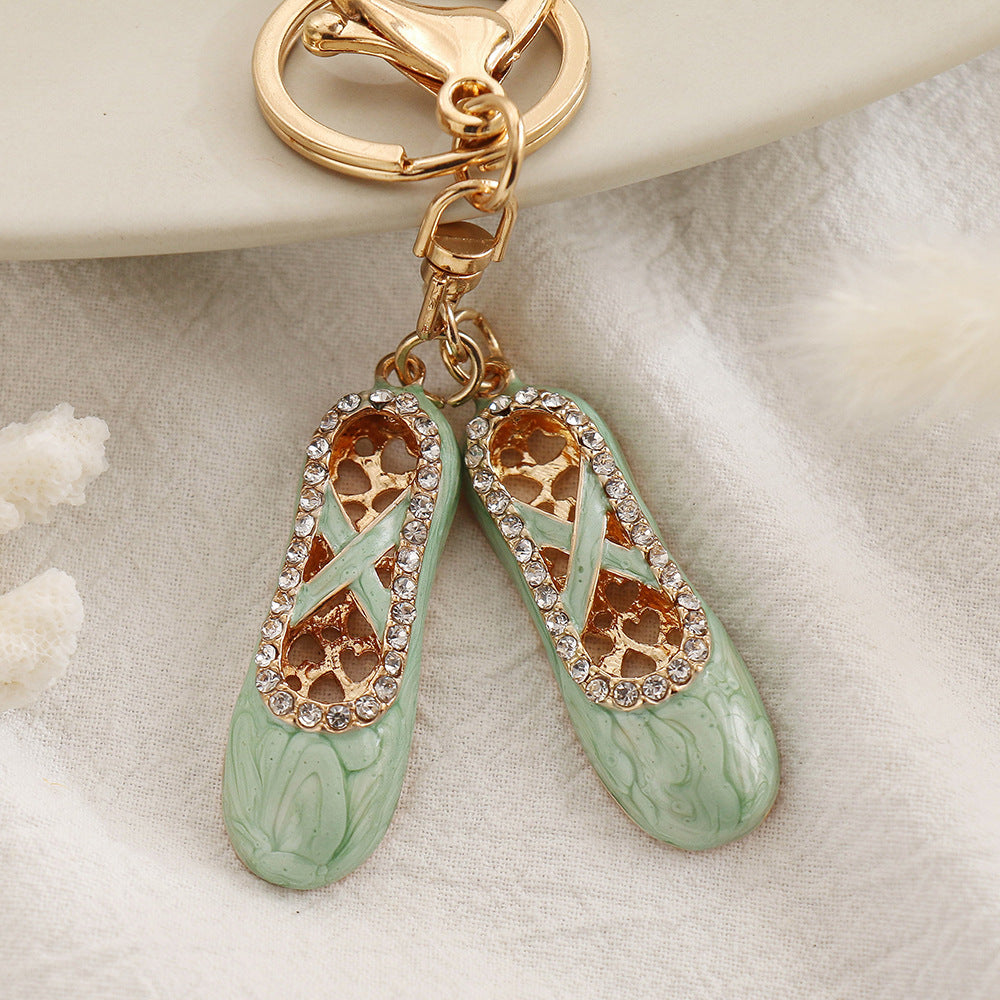 Alloy Ballet Shoes Keychain Marbled Turquoise Rhinestone Hearts 4