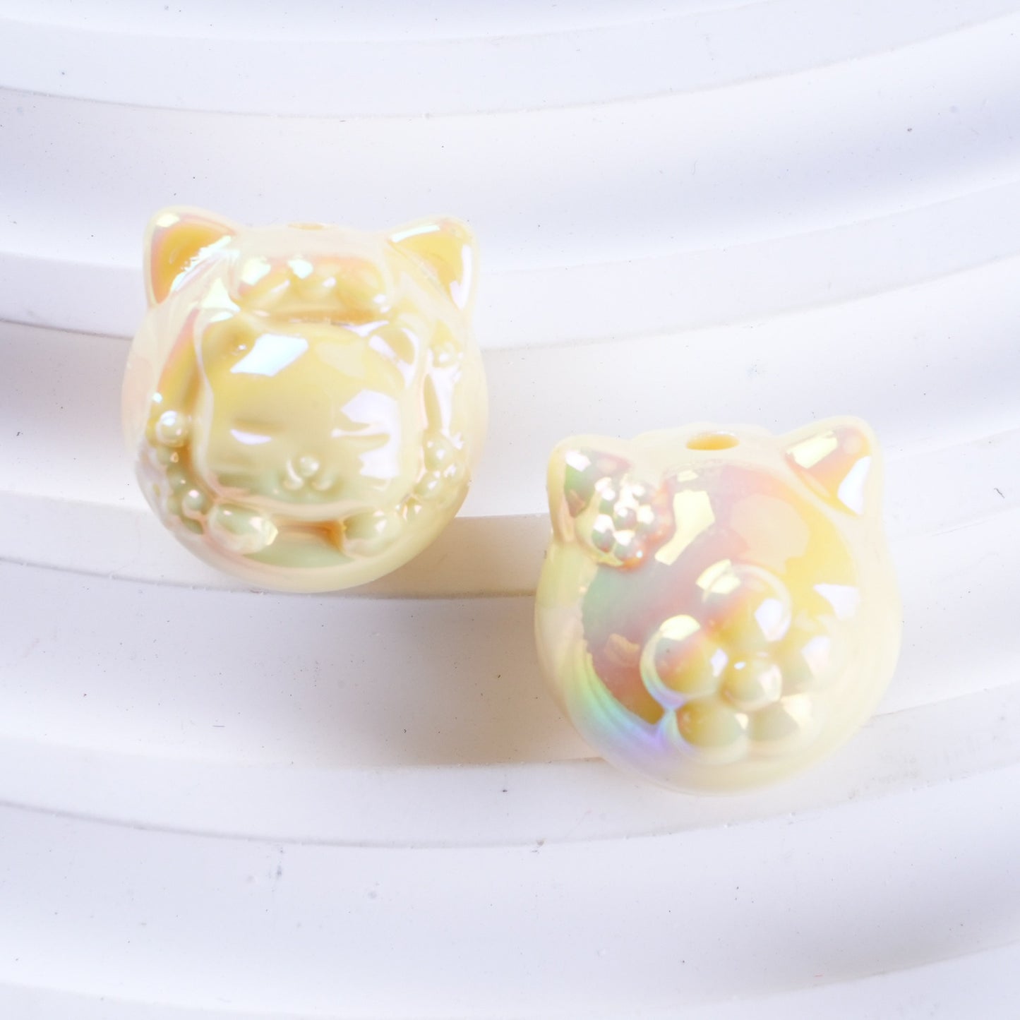 UV Plating Cute Little Cat Acrylic Beads 18mm Pastel Colors 50pcs 10